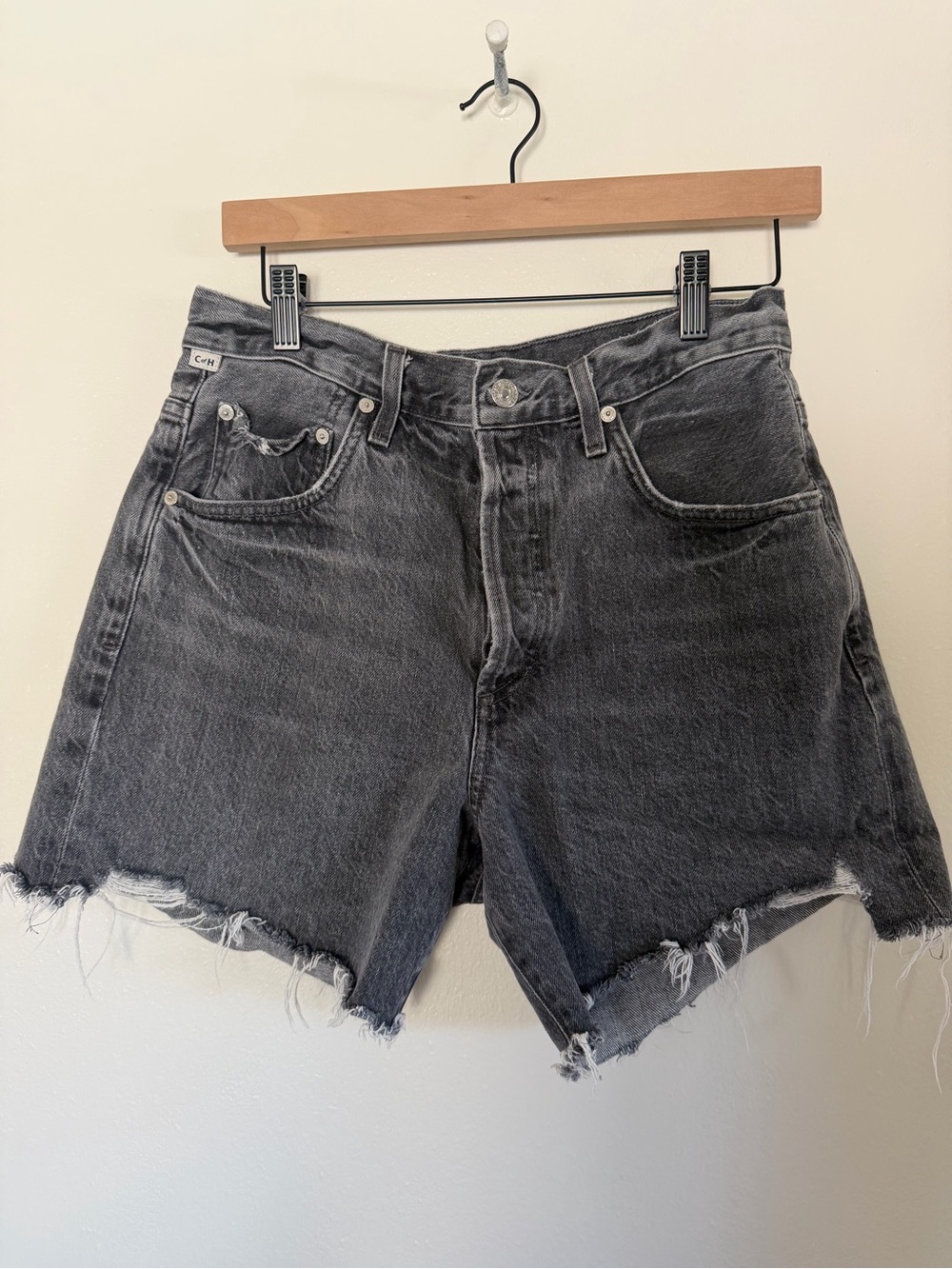 Citizens Of Humanity Washed Black Cutoff Denim Shorts